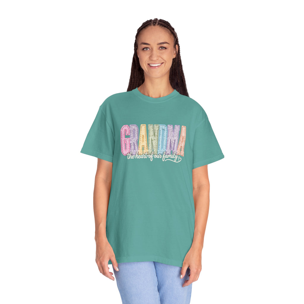Grandma Floral Graphic T-Shirt — "Grandma, the heart of our family" Gift Tee