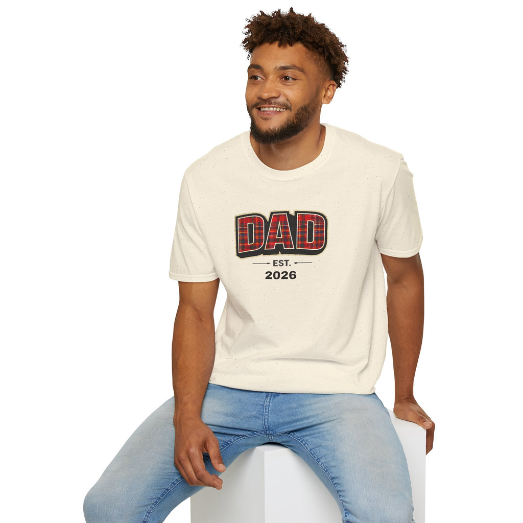 Dad Plaid Design T-Shirt — DAD Est. 2026 New Dad Gift