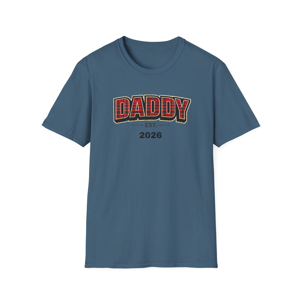 Daddy Est. 2026 T-Shirt — Plaid Dad Announcement Tee