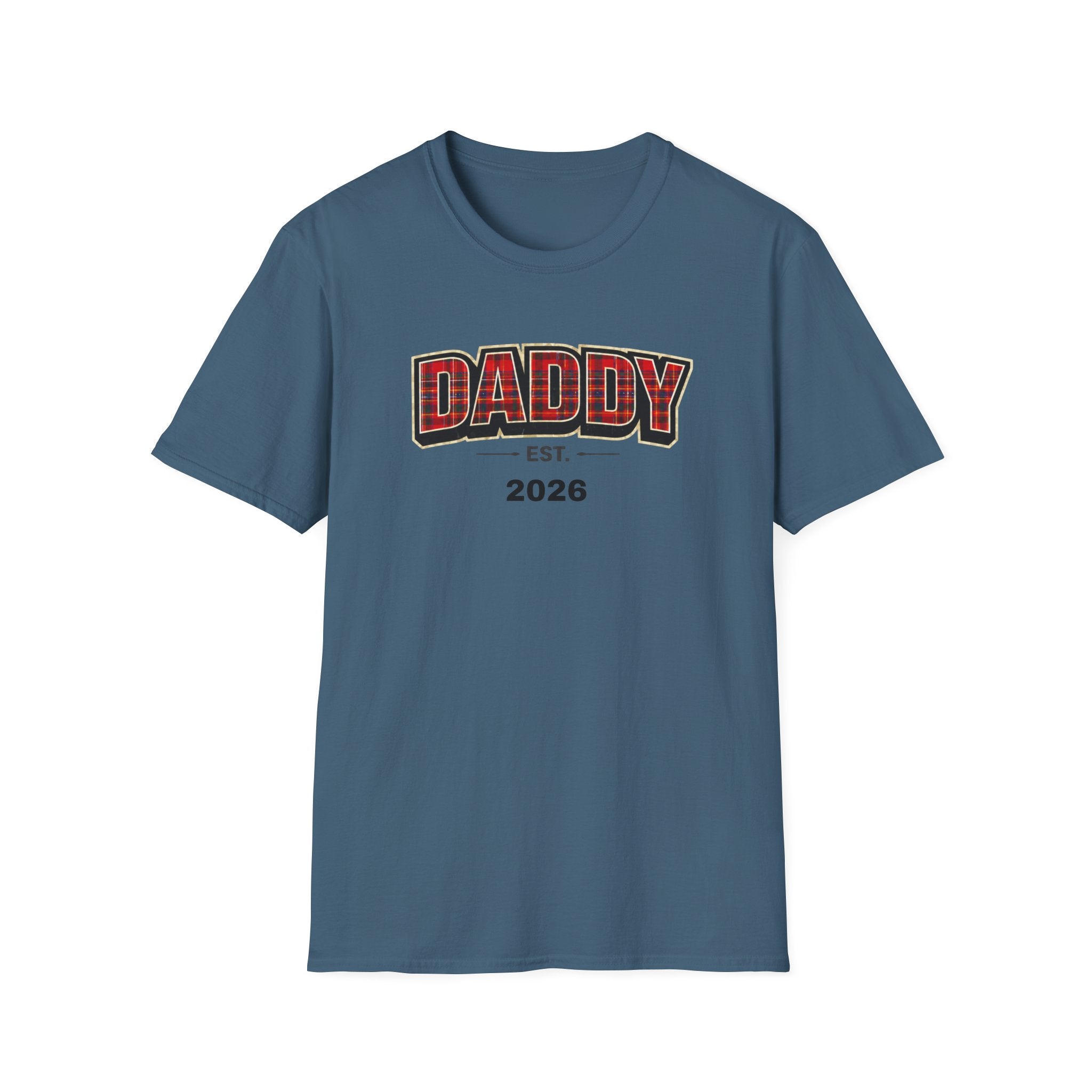 Daddy Est. 2026 T-Shirt — Plaid Dad Announcement Tee