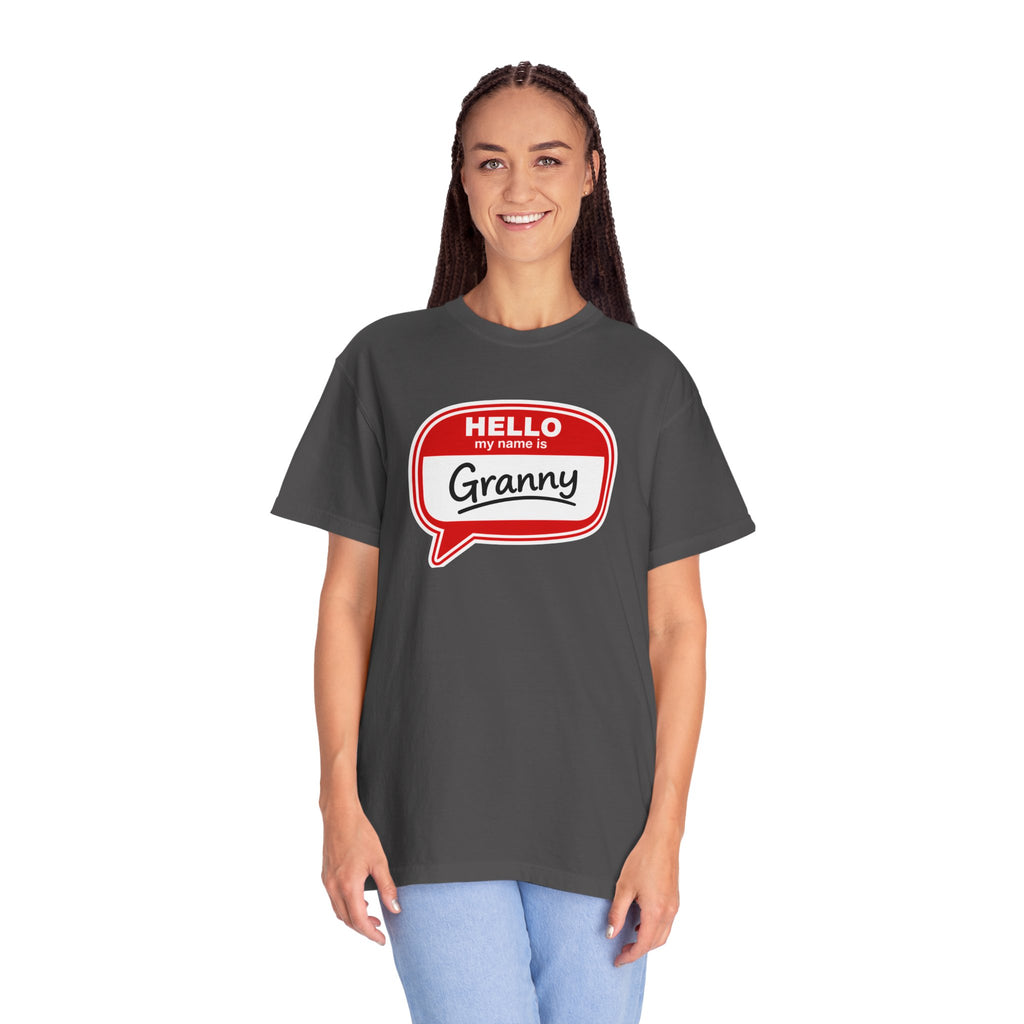 Hello My Name Is Granny T-Shirt - Funny Grandma Gift, Retro Name Badge Tee