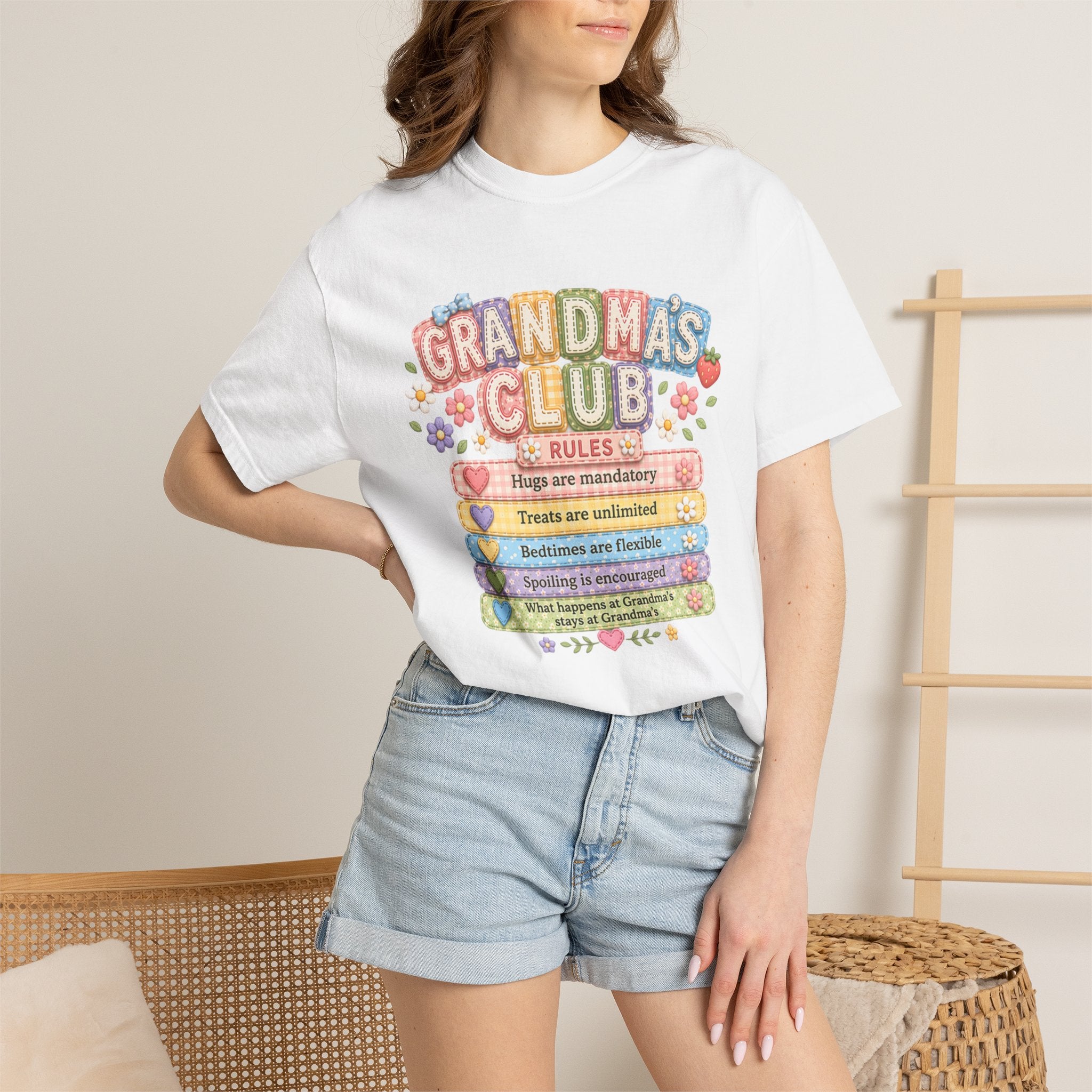 Grandma's Club T-Shirt — Cute Floral 'Grandma's Club' Rules Tee