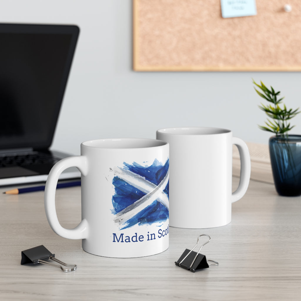 Made in Scotland Mug — Watercolor Saltire Coffee Cup