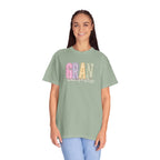 Gran Floral Script T-Shirt — "the heart of my family" Sage Garment-Dyed Tee
