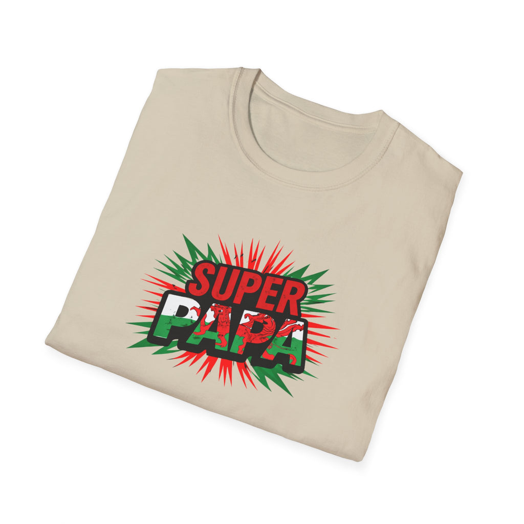 Super Papa Welsh Flag/ Wales themed Graphic T-Shirt — Father’s Day Comic-Style Dad Shirt