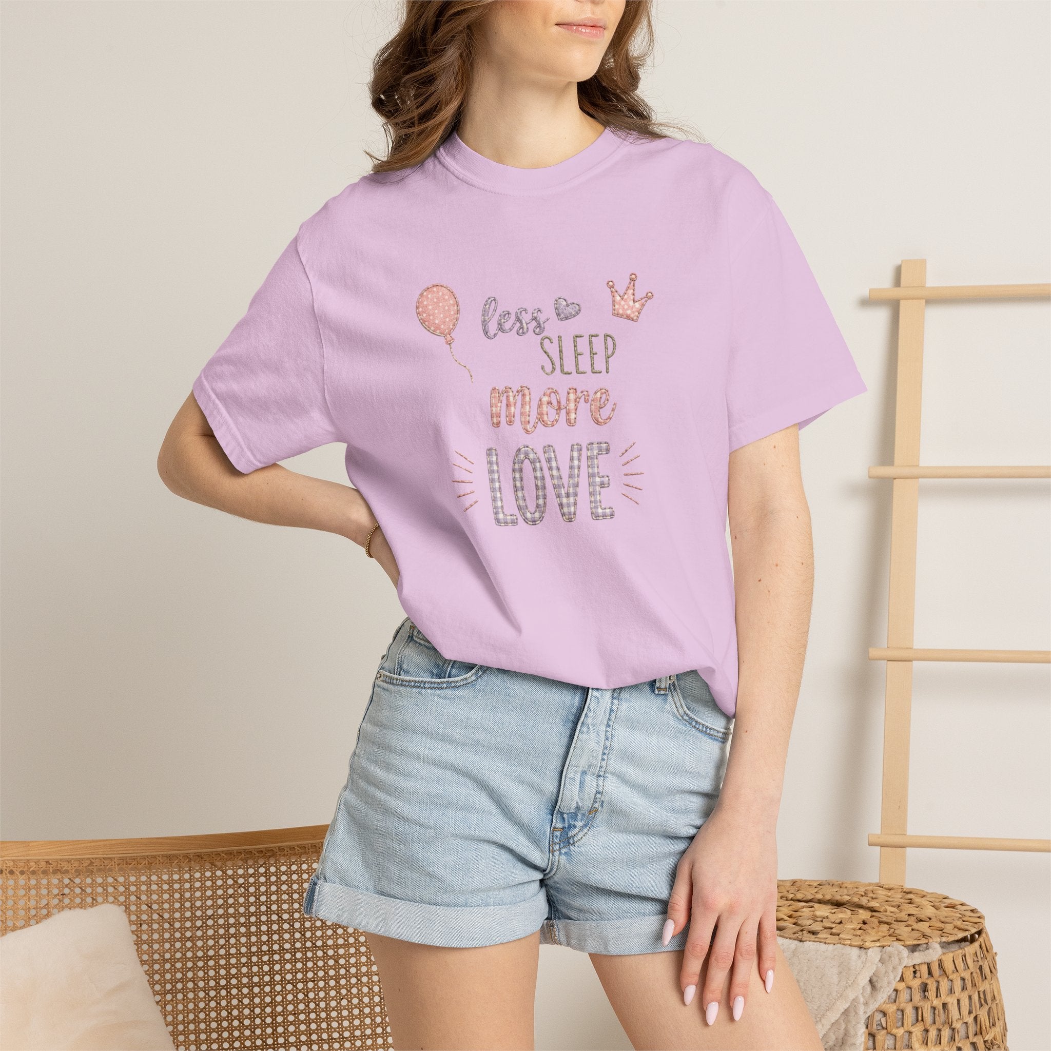 Less Sleep More Love T-Shirt – Pregnancy Announcment Cute Pink Balloon & Crown Graphic Tee